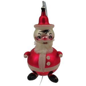 Antique De Carlini Ornament Italy Santa Red White Glittered Christmas Holiday